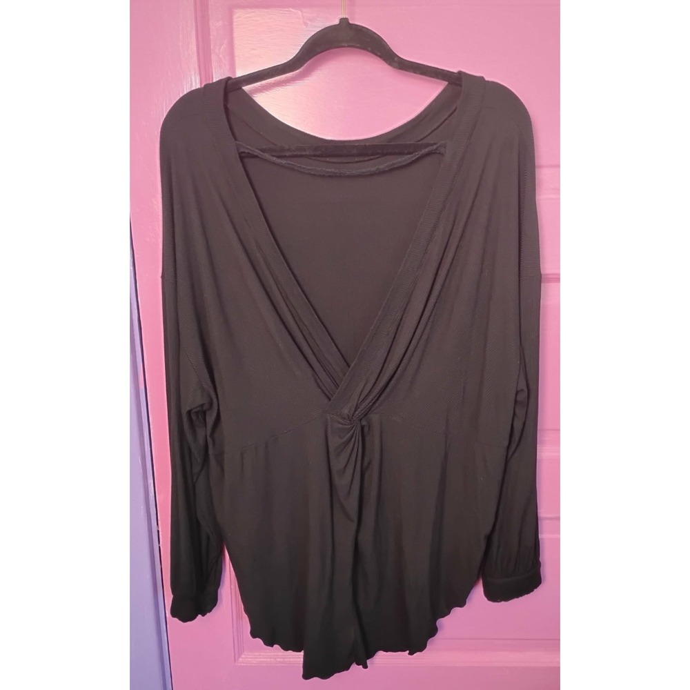 Medium Free People Shimmy Shake Open Back Black Long Sleeve Top Blouse Tunic